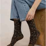 Wool Cotton Leopard Print Socks Loden Khaki