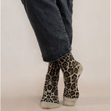 Wool Cotton Leopard Print Socks Parchment