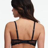 Back view of The Foundation’s Champs Elysees Lace Bra in Black, with elegant embroidered mesh band and partial strap adjustability.