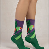 Cotton Parakeet Pattern Socks Purple Green