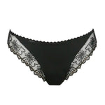 Flat lay of Marie Jo Jane Italian Brief – floral lace design and sleek black satin waistband.