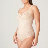 Side view of the Café Latte Deauville Bodysuit by PrimaDonna, highlighting light shaping and detailed design, from The Foundation.