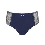 Product-only shot of Osino Full Brief Sapphire Blue with high waist and lace trim detail
