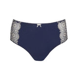 Product-only shot of Osino Full Brief Sapphire Blue with high waist and lace trim detail