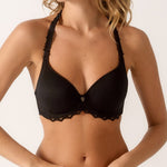 Empreinte Cassiopée Spacer Bra in Black with lace detail and supportive plunge neckline.