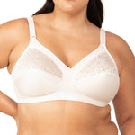 Front view Kiss of Cotton non-wire bra in Fresh Powder by Triumph, sold at The Foundation – showcasing wide straps and smooth floral cup detailing.
