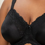 Close-up detail of lace trim on Ladyform Soft WX Bra Black, focusing on fabric texture and elegant finish