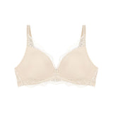 Flat lay of The Foundation's Creamy Dream Amourette Charm Non Wire Bra, highlighting lace detail and moulded cups.