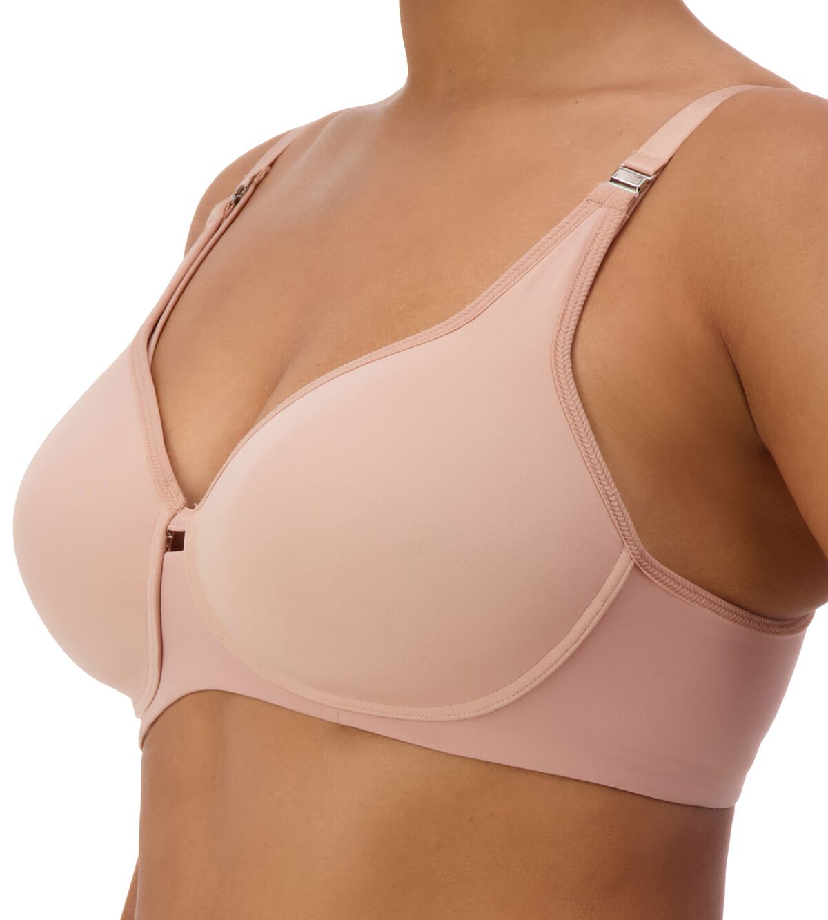 Side angle of Gorgeous Maternity P Blusher Beige maternity bra, showing adjustable straps and A-frame support