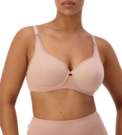 Front view of model wearing Gorgeous Maternity P Blusher Beige bra, highlighting wirefree design and comfortable fit