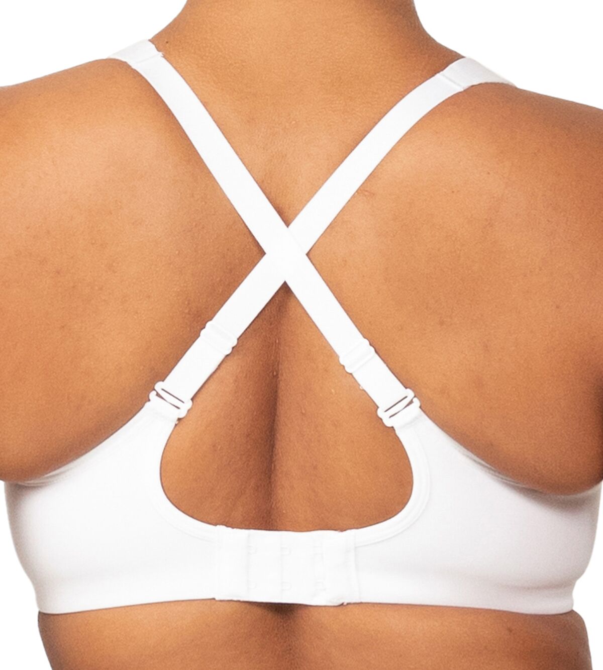 Back view of Triaction Ultra W Sports Bra White, showing cross-back padded adjustable straps for custom fit.