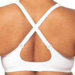 Back view of Triaction Ultra W Sports Bra White, showing cross-back padded adjustable straps for custom fit.
