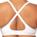 Back view of Triaction Ultra W Sports Bra White, showing cross-back padded adjustable straps for custom fit.