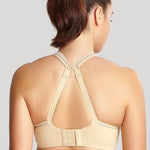 back view of Panache Sports Bra in Latte from The Foundation, featuring racerback ring detail and wide cushioned straps.