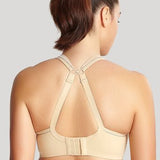 back view of Panache Sports Bra in Latte from The Foundation, featuring racerback ring detail and wide cushioned straps.