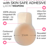 Close-up showing ultra-compact design and skin-safe adhesive for Lift Ups breast covers.
