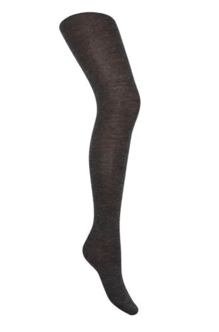 Wool/Cotton Doubleface Tights Noir, displayed flat, from The Foundation, featuring a luxury blend for warmth, softness, and durability.