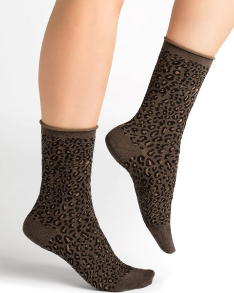 Leopard Wool Blend Socks Taupe
