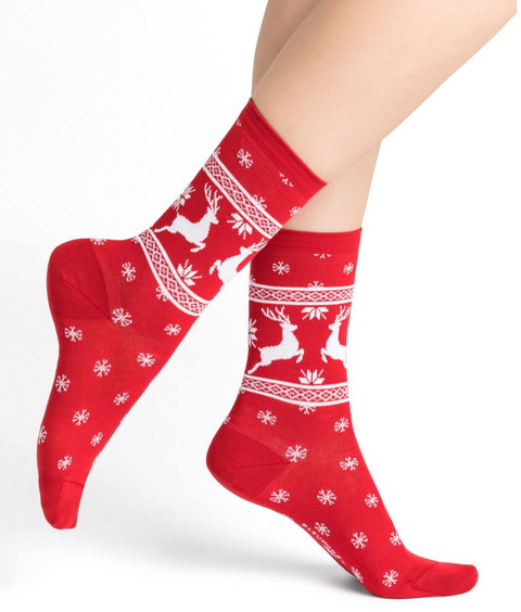 Christmas Reindeer Cotton Sock Red