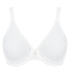 Product flat lay of ivory floral lace underwire bra—The Foundation