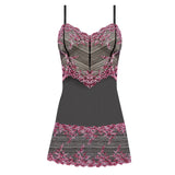 Flat lay of the Embrace Lace Chemise in black/berry—The Foundation