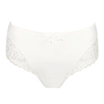 Flat lay of Jane Full Brief in Natural, highlighting embroidered detailing and signature bow embellishment.