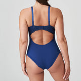 Back view of Royal blue Sophora Bodysuit with adjustable straps and clasp back detail.