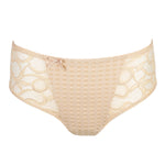 PrimaDonna Madison Full Brief in Café Latte from The Foundation, with gingham fabric, lace sides, and high-waist full coverage.