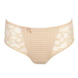 PrimaDonna Madison Full Brief in Café Latte from The Foundation, with gingham fabric, lace sides, and high-waist full coverage.