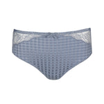 Flat lay of Madison Full Brief in Atlantic Blue, showing gingham panel and high-rise shape.