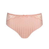 Flat lay of full brief in Powder Rose gingham and lace—The Foundation