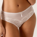Front view of Verity Culotte Panty Brief in Blush with lace and satin bow – The Foundation