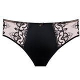 Flat lay of Perla Midi Brief Black – lace front with seamless mesh back – The Foundation