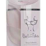 Packaged Chicken Fillet Enhancers in clear plastic wrap, showing branding and product silhouette.