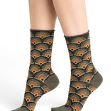 Velvet Cotton Fans Pattern Sock Khaki