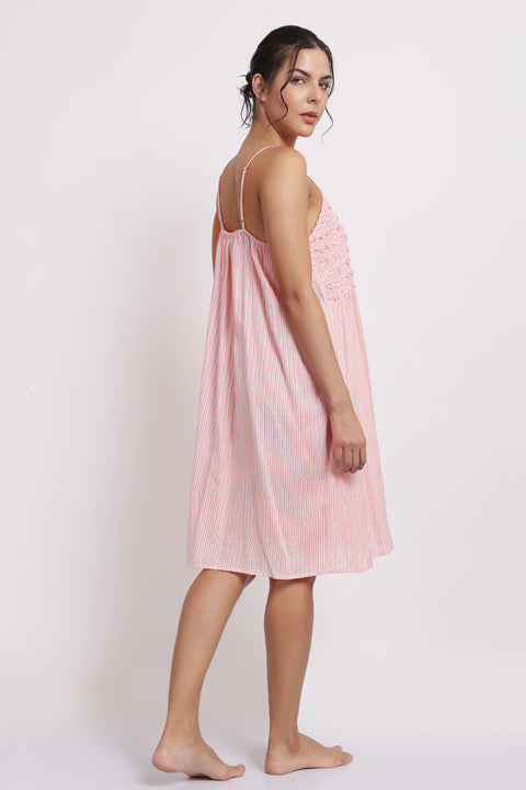 Passionflower Frilly Nightie Coral Stripe