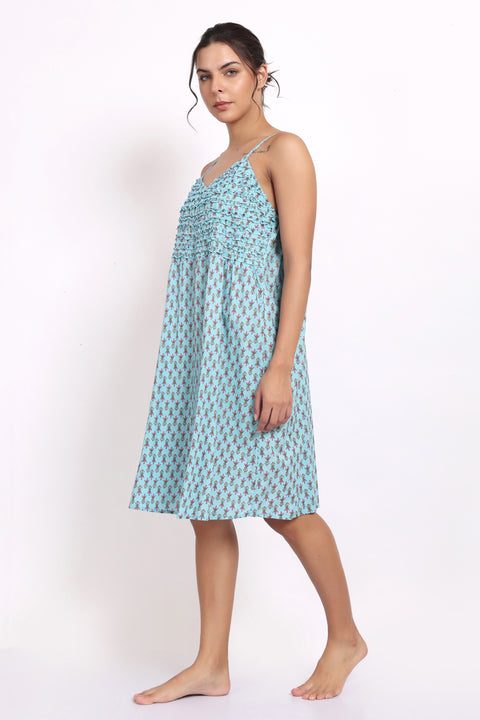 Bloom Frilly Nightie Aqua Small Floral