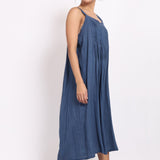 Side angle of nightie in blue cotton voile, highlighting its airy fabric and flattering flow.