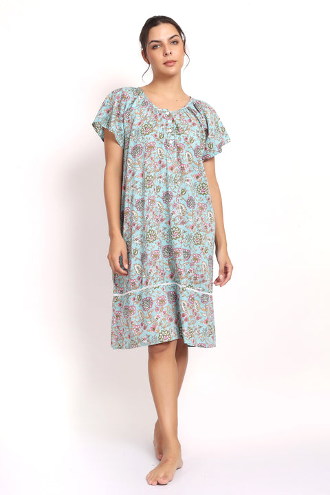 Bloom Cap Sleeve Nightie Aqua Floral