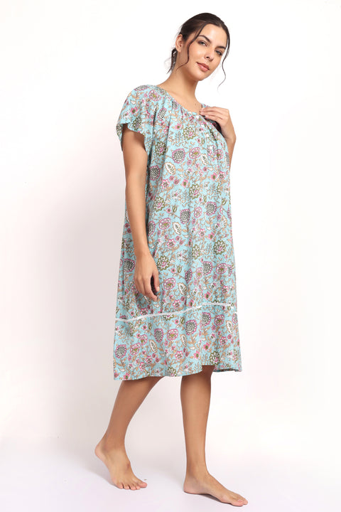 Bloom Cap Sleeve Nightie Aqua Floral