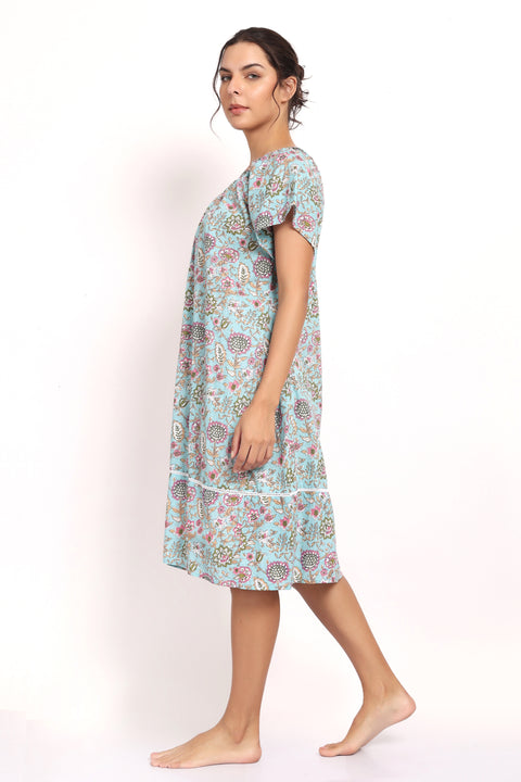 Bloom Cap Sleeve Nightie Aqua Floral