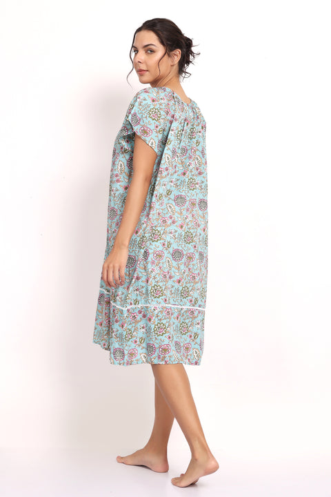 Bloom Cap Sleeve Nightie Aqua Floral