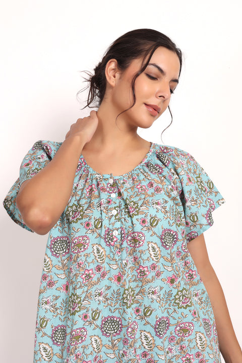 Bloom Cap Sleeve Nightie Aqua Floral