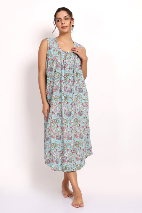 Bloom Sleeveless Nightie Aqua Floral