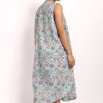 Back view of Bloom Nightie in aqua floral print, featuring airy silhouette and scooped hem.