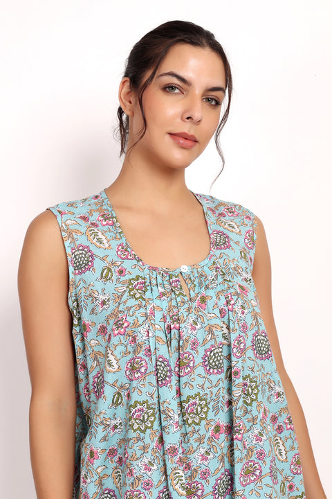 Bloom Sleeveless Nightie Aqua Floral