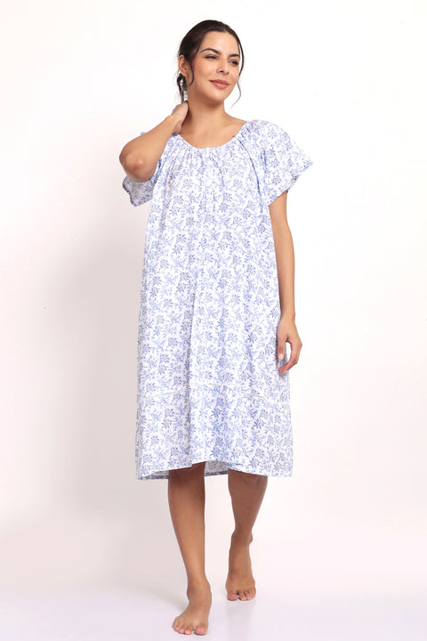 Hamptons Cap Sleeve Nightie White/Navy Floral