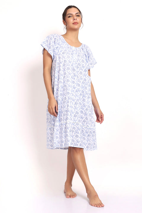 Hamptons Cap Sleeve Nightie White/Navy Floral