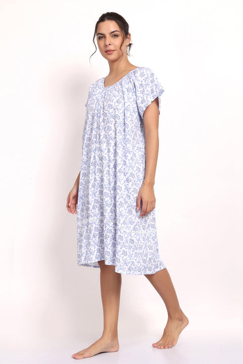 Hamptons Cap Sleeve Nightie White/Navy Floral