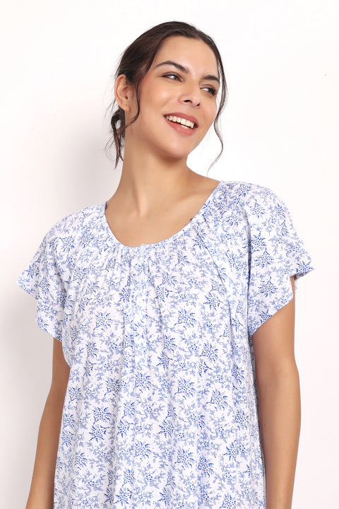 Hamptons Cap Sleeve Nightie White/Navy Floral